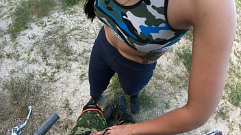 Black Lynn Gives Me Sloppy Head Outdoors