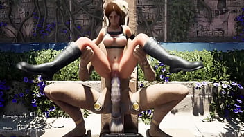 Rhythmic sex between Lara and a huge statue that has awakened. 3D Game