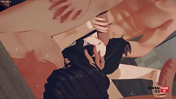 Kaiju n8 Hentai - Mina Ashiro in an orgy, sucking and jerking off two dicks while getting fucked