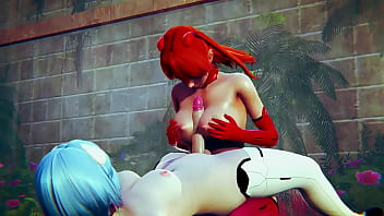 asuka and rei futa sex in bathhouse 3d hentai evangelion