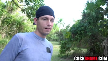 Cuck hubby watching wife hookup with stranger outdoors