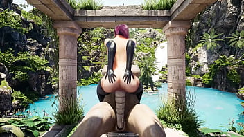 Lara cosplays as Tifa. A horny stone statue&#039_s big cock fucks her tight pussy hard.