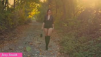 Jeny Smith teasing her butt and pussy outdoor and masturbating