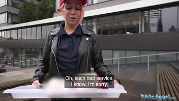 Public Agent Waitress makes a mess of his pants and offers to fuck him in the toilet