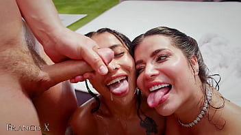 Outdoor Gangbang 9 Guys Fuck 2 Sluts in Lingerie with Anal and DP