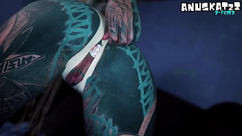 Latex Tattoo Girl'_s Anal Masturbation Squirt and Metal Toy