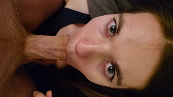 Brunette trans is training deepthroat