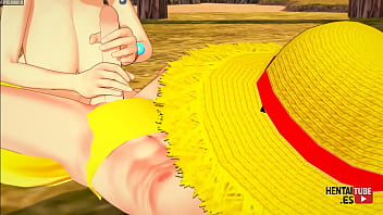 One Piece Hentai - Luffy x Nami handjob and missionary sex - Japanese Asian Manga Anime game porn