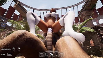 The huge cock of the awakened statue stretches Lara'_s holes and fertilizes her. 3D Hentai Game