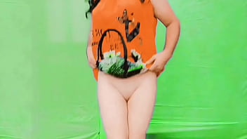 Cute dancing ladyboy at home alone in green screen