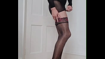 Trans Girl cumming in Sheer Pantyhose and shiny stockings