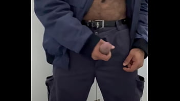 Security guard ejaculated on his work uniform in a public restroom.