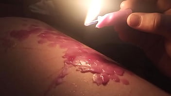 Wax play (Purple) - Masochist transman drips Hot wax on thick thigh while wearing knee thighs