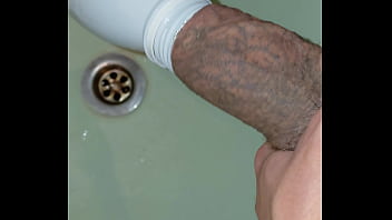 Awesome vacuum suction with a bottle of a tattooed, sloppy cuck. Sucking a big dick and balls