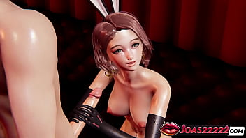 Private Room with Sexy Anime Girl in Rabbit Costume 3D Hentai - Frenulum Licking for Big Dick, Intense Sitting Handjob Strocking, Glory Hole Swallowing Ending with Cum in Mouth Rule34