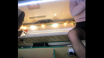 It was cold and I was working in a winter hat but told my sexy hostess to wear miniskirt - pov upskirt