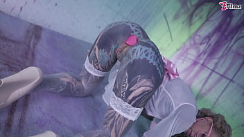 Glasses wearing Tattooed Girl loves the Tattooed Dick Fucking DP and Facial