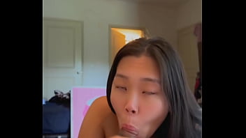 down on my knees giving a blowjob like a good asian slut HUGE CUMSHOT IN MOUTH