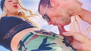 Boy sucking Trans girlfriend cock in public