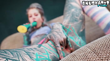 TATTOOED hippie ANAL fuck herself with dildo with BIG DICK