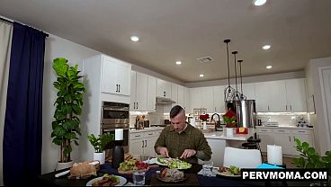 Stepson Austin getting a blowjob from his stepmom Shay Sights eccentric stepsister Reagan Foxx under the table