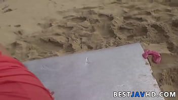 Seduced Megumi Haruka on the beach for a mischievous outdoor three-way - hardcore Asian action!