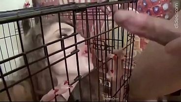 Face spermed teen sucking master dick in cage begging for fuck