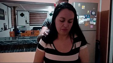 Hot stepmom has sex with her stepson in the kitchen of the house