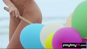 Extra skinny Italian naked MILF Francy Torino playing with her baloons