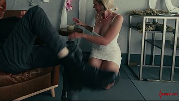 Depraved PAWG Rebel Rhyder slurps huge volume of saved-up cum off boots, ass, and floor