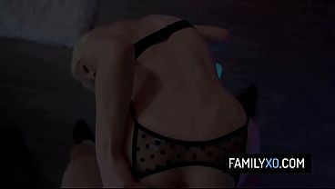 Skinny blonde stepdaughter cheer up her stepdad by sucking his cock - Kenzie Reeves