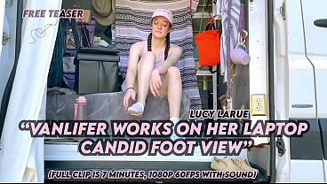 &quot_Vanlifer Works on Her Laptop Candid Foot View&quot_