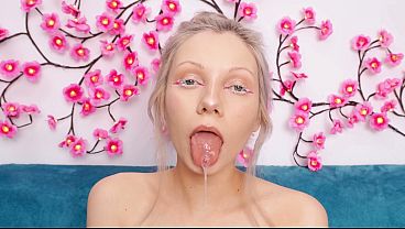 Nice deepthroat blowjob with throat creampie and cum on ass!