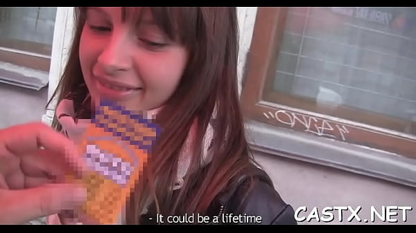 Skilled young Sofie Carter with beef bayonet inside