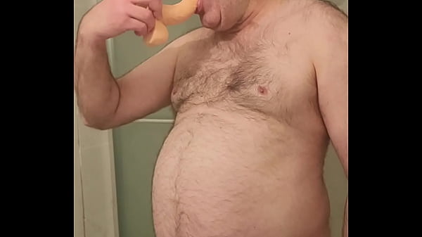 Locked and nude Martin Lavall&eacute_e sucks a large dildo during Locktober!