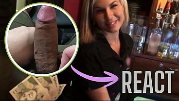 React: Gorgeous blonde bartender is talked into having sex at work
