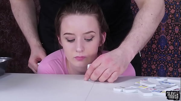 Hot blond submissive teen plays dominoes with her facefucking spew