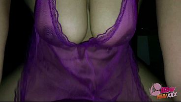 Big tits mature mom in purple see through slut hard fucked