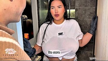 Busty Latina maid has passionate sex with her boss to get a raise - Savannah Watson