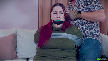 BBW TIGHTLY taped and wrapgagged in bondage