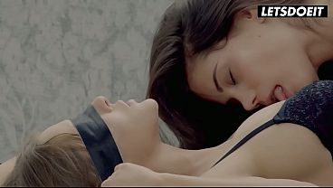 Two Brunettes in Stockings... She Pins Her Down and Eats Her Wet Pussy