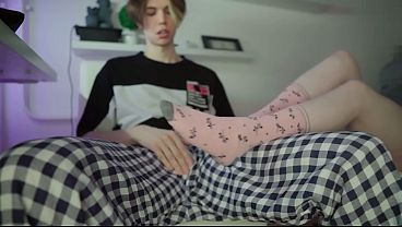 Cute Schoolgirl in Pink Socks Footjob &ndash_ Cum on Her Feet